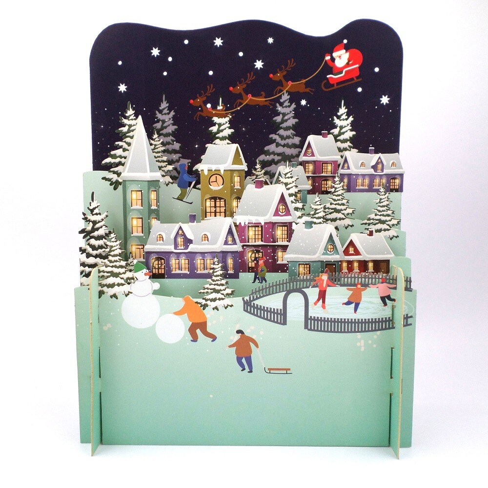 Xmas Night Ice Skating 3D Pop Up Christmas Greeting Card By Alljoy Cards