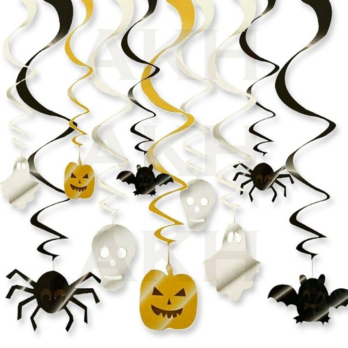 Halloween Hanging Swirl Spider Skull Ghost Bats Foil Ceiling Decorations 10 Pack - Picture 2 of 3