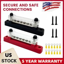 12V Terminal Block Bus Bar & 2x 12 Cover Distribution Bus Bar Auto Boat Power AA