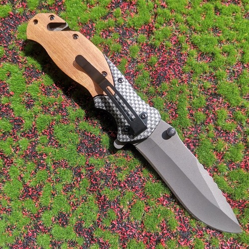 Stainless steel portable multi-functional pocket folding wooden handle knife - Picture 3 of 6