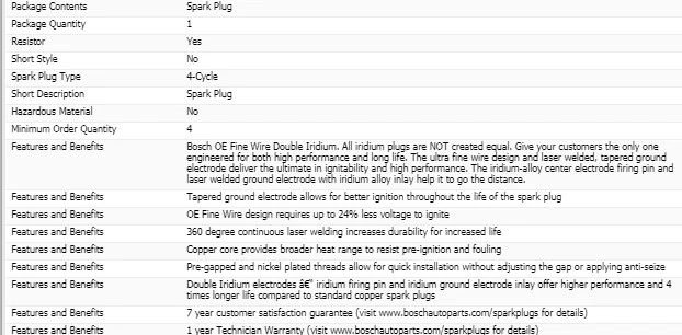 4 Spark Plugs Bosch Double Iridium For 2007-2013 SUZUKI SX4 L4-2.0L - Image 4 of 4