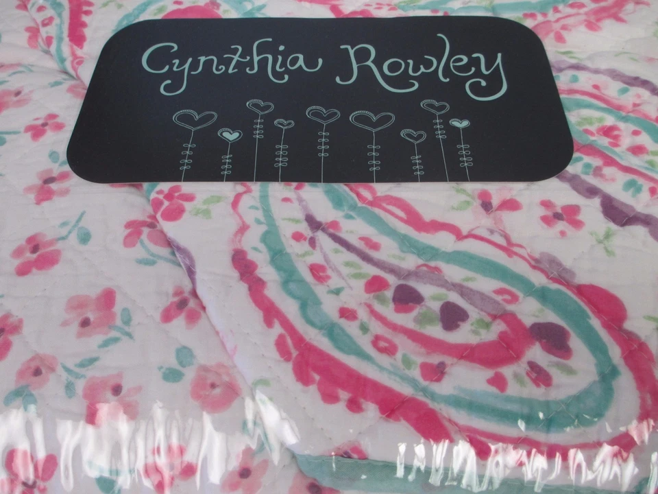 Cynthia Rowley Kids White Pink Aqua Green Purple Paisley Floral Quilt-Full/Queen - Image 2 of 4