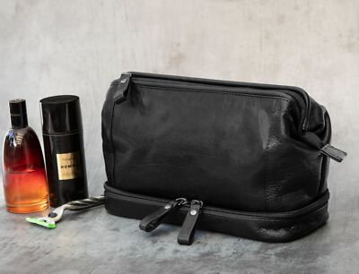 Prime Hide Leder Kulturbeutel Kulturtasche mit Reißverschluss unten schwarz Kulturtasche Rasur NEU