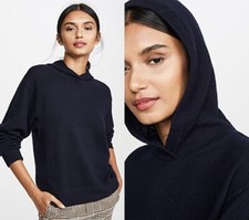 Vince Super Soft Wool-Cashmere Raglan Sleeve Overlap Hoodie Sweater Black M 365