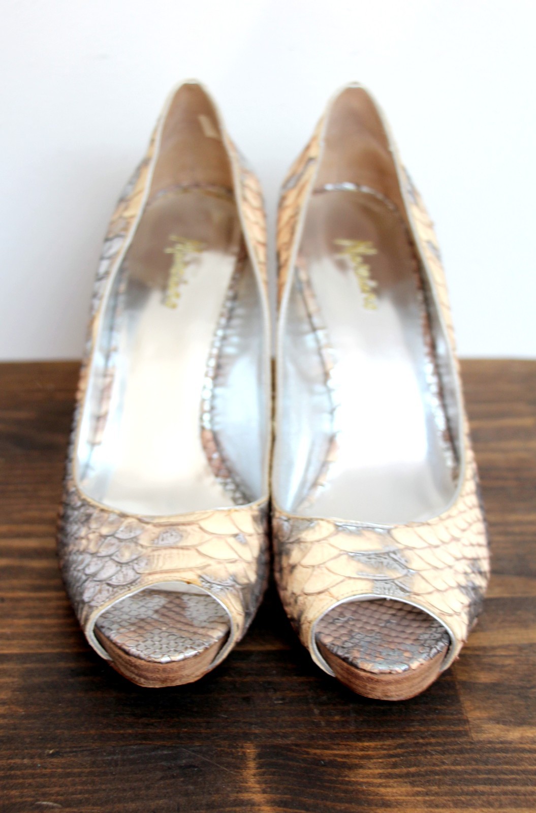 MARCIANO SILVER PYTHON SNAKE GENUINE LEATHER PEEP… - image 5