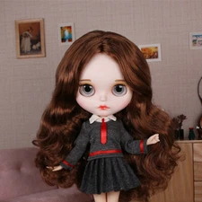 Brown curly hair Blythe doll Custom make up Dudu mouth Factory Joint Body 12"