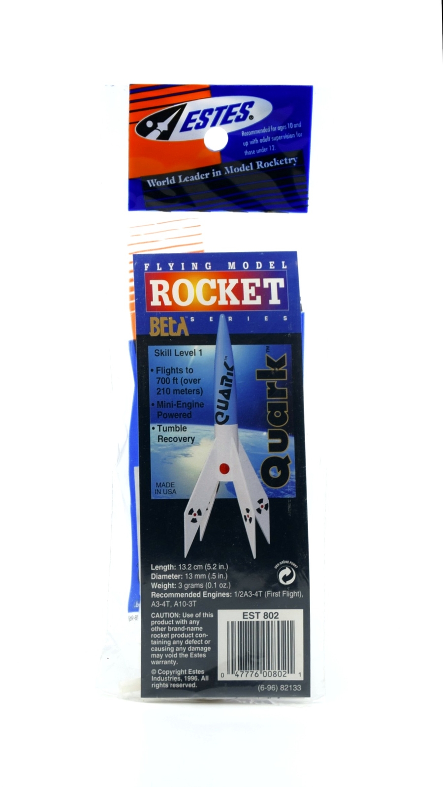 Estes 0802 Beta Series Quark 13.2 cm Mini Flying Model Rocket Kit