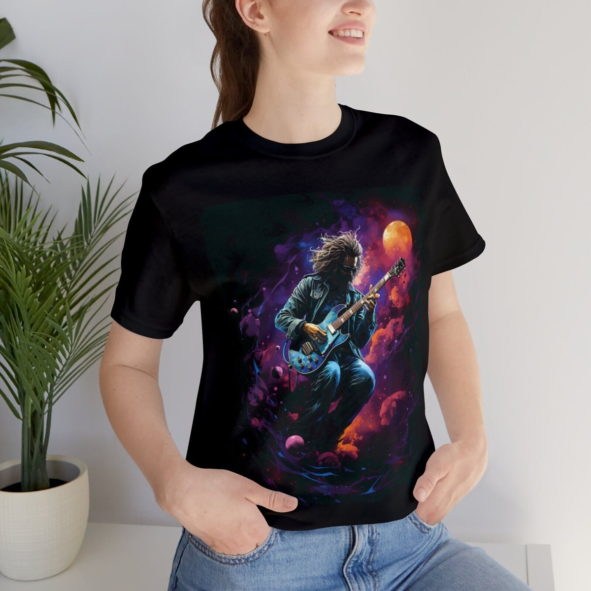 Galactic Guitar Player T-Shirt, Rock Star Tee, Sounds from the Sun, Guitar  Lover