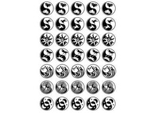 Yin Yang Variety 35 pcs 5/8" Black Fused Glass Decals