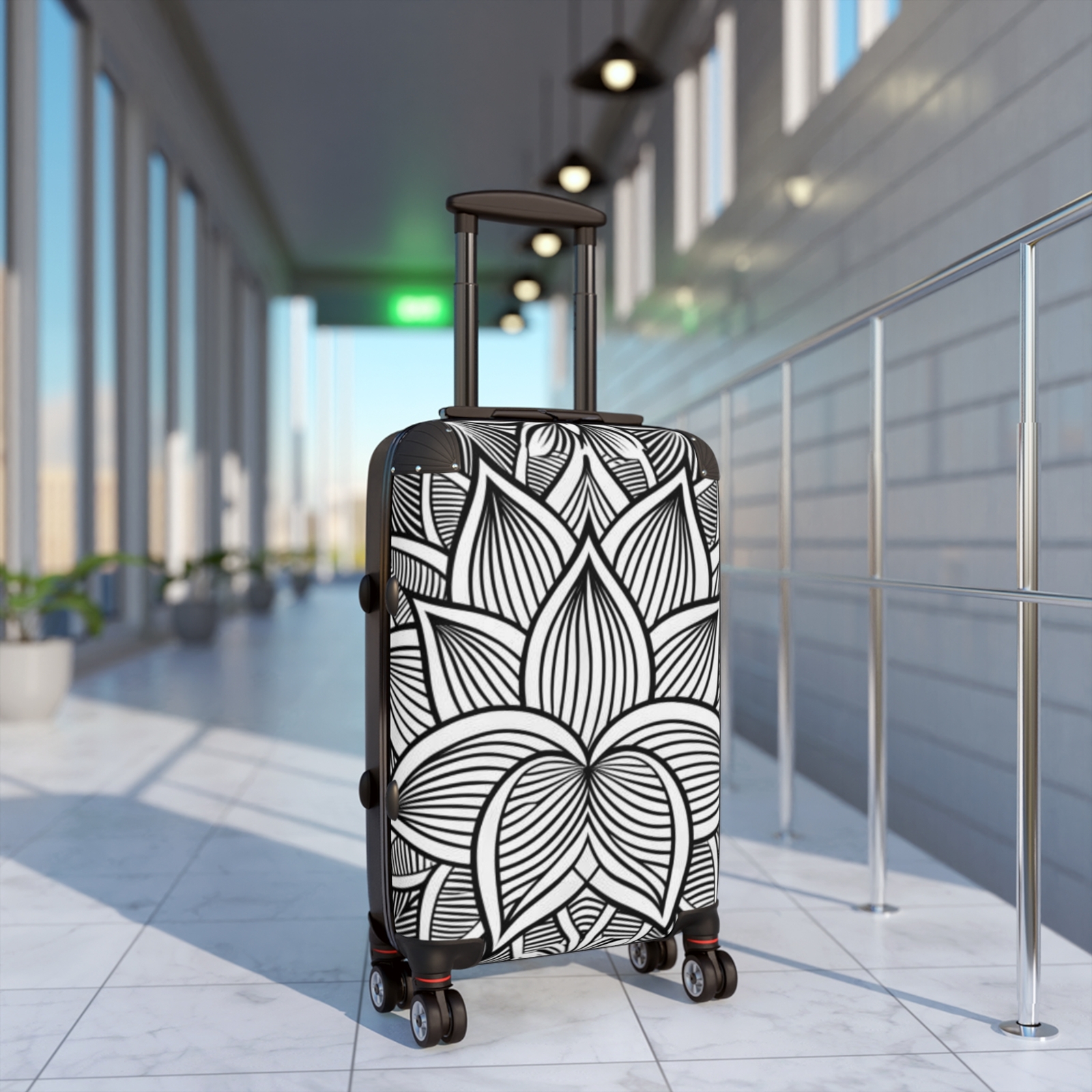 Suitcase Travel with black and white flower-image