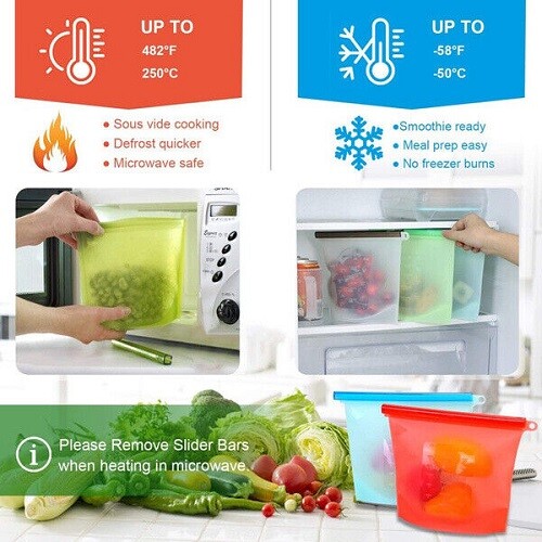 Reusable Thick Silicone Food Storage bags Zip Lock Freezer bag Leak Proof UK - Picture 7 of 20