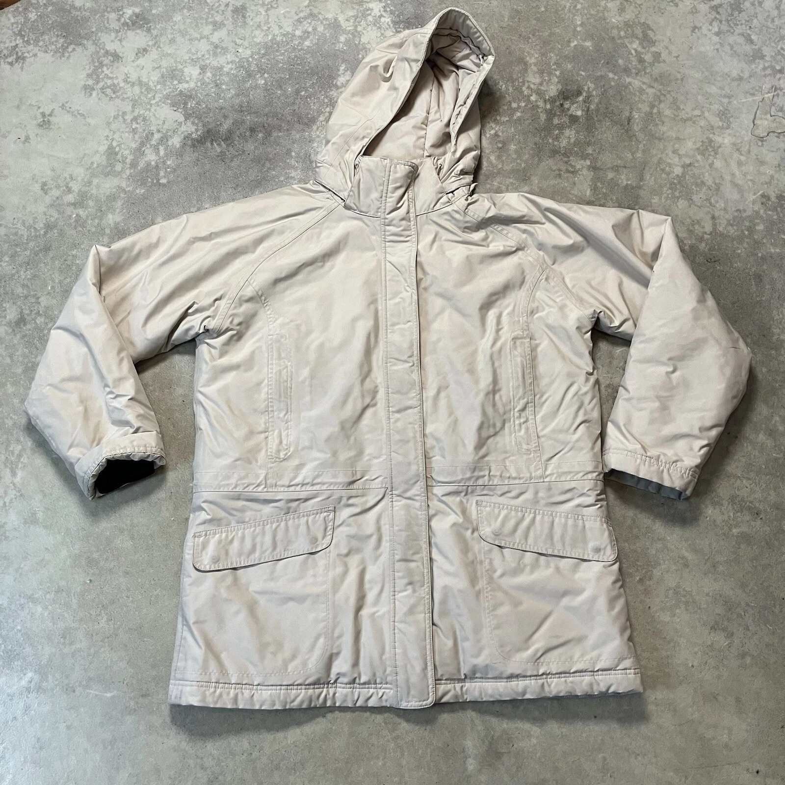L. L. Bean Women's Large Parka Winter Coat Jacket Hooded Thinsulate Beige Tan