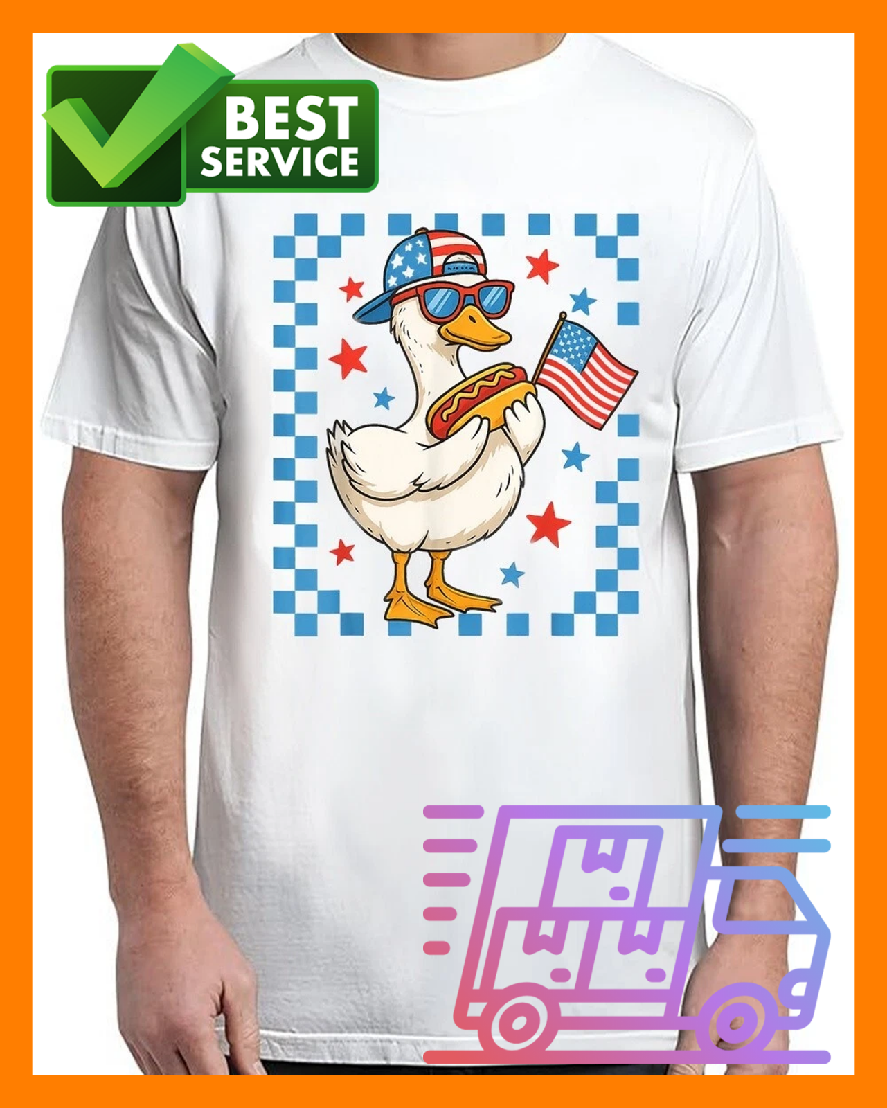 Patriotic Duck USA Flag Hot Dog 4th Of July T-Shirt