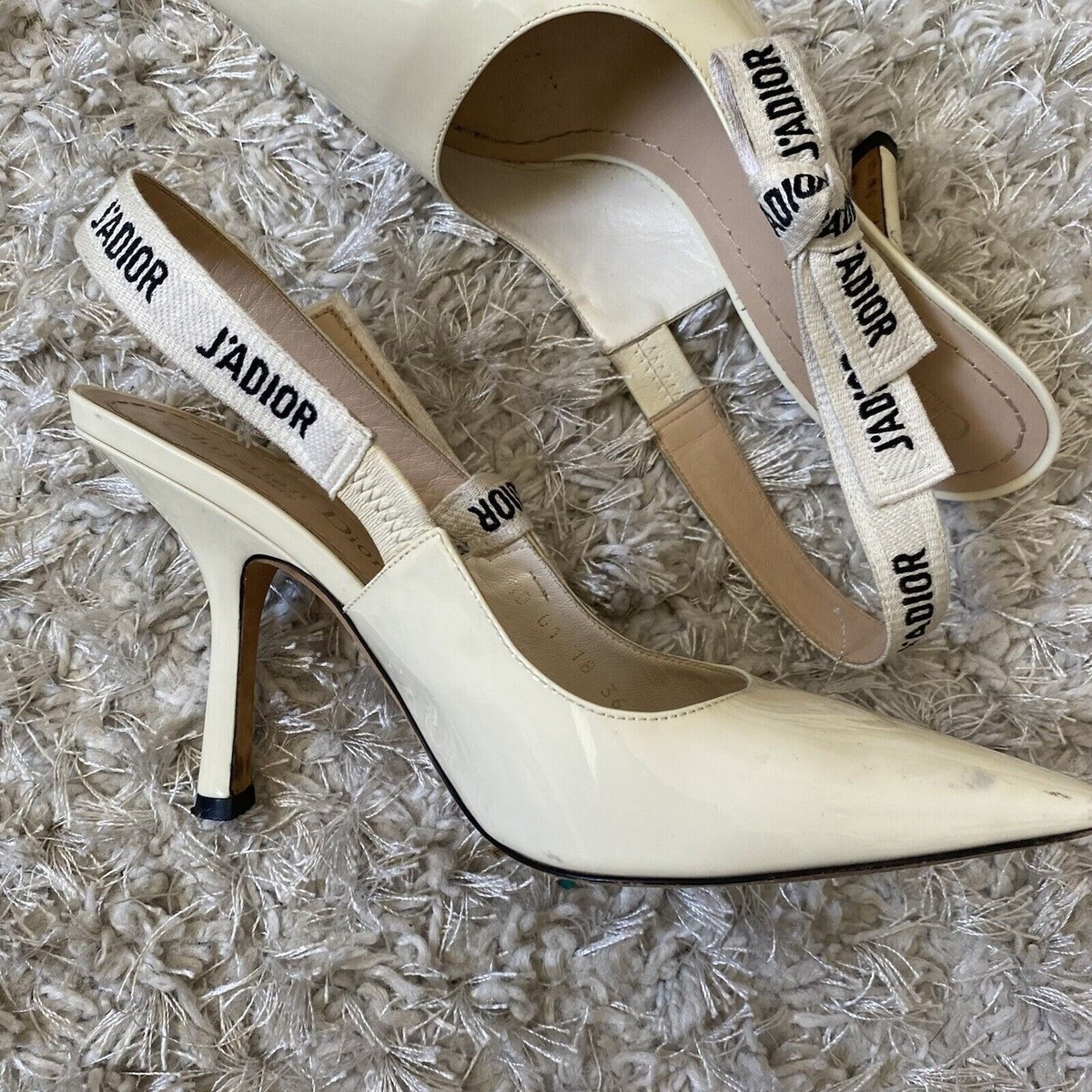 Christian Dior Womens White J'adior Patent Leather Slingback Pumps