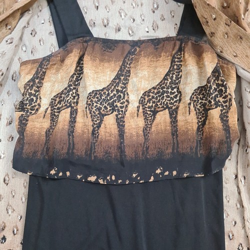 Joseph Ribkoff Outfit Black Brown Dress Jacket Suit Giraffe Animal Print Size 14 - Picture 2 of 12