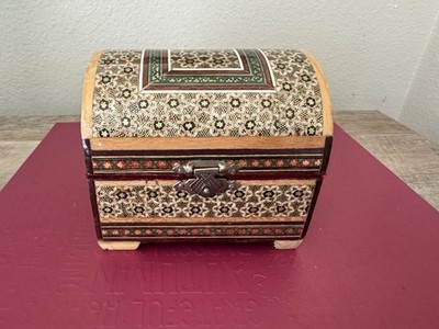 Khatam Kari Wooden Jewelry Box Trinkets Wood Gold Green Red Lining