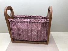 Vintage Magazine Newspaper Rack Sewing Holder Fabric Solid Wood W Hearts