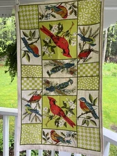 Vintage Linen Colorful Birds Tea Towel Bluebird Cardinal Blue Jay & Others HTF
