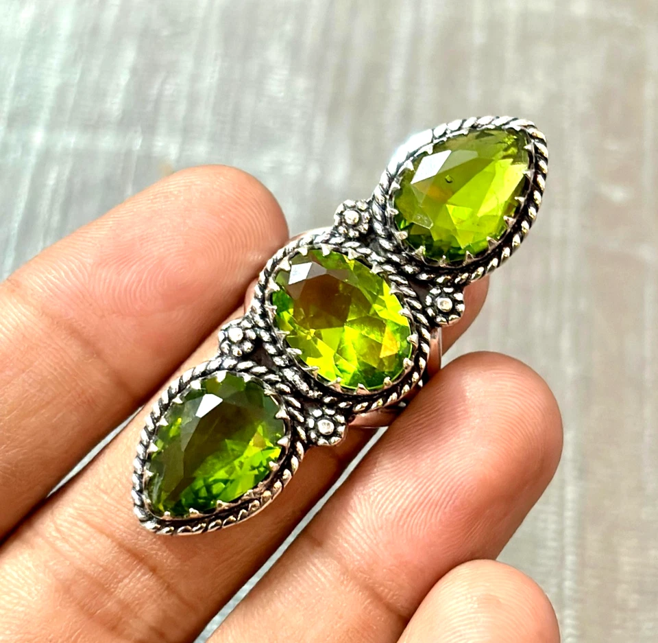 Fabulous Peridot Gemstone Handmade 925 Sterling Silver Jewelry Ring All Size - Image 2 of 4