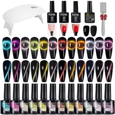 Galaxy Gel Nail Polish 12 PCS Jelly Nail Set Glitter Cat Eye Color Changing Nail