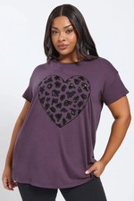 Yours Curve Women's Plus Size Leopard Print Sequin Heart T-Shirt