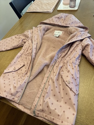 Liv And Lottie Jacket With Hood Pink Polka Dot Fleece Lined Raincoat Size 8