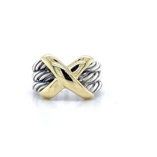 David Yurman 14K Yellow Gold & Sterling Silver Cable Rope Crossover X Band Ring