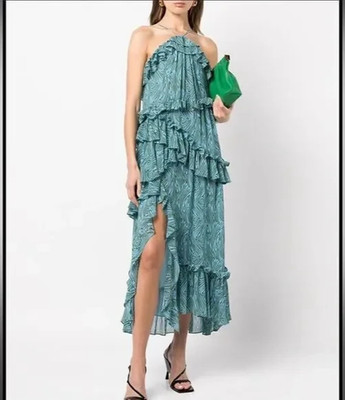 CINQ A SEPT 5a7 NWT $495 Rayner Ruffle Midi Dress in Celeste Multi Size 12