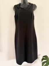 Moschino black dress size 8 short embellished pearls party little black silk