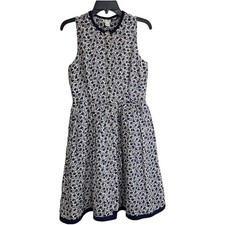 J.Crew Women’s Sz 4 Dress Sleeveless Button Front Linen Blend Knee Length Navy