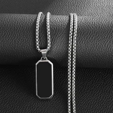 Men's Black Square Pendant Necklace Stylish Geometric Bar Pendant Jewelry 23" US