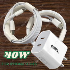 For iPhone 15 16 14 13 12 11 X 40W Dual USB-C Fast Charger Block PD Type-C Cable