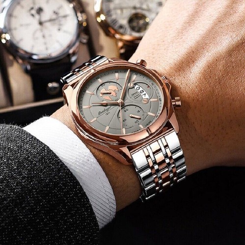 Stainless Steel Waterproof Fashion Chronograph Quartz Watches Men's Wristwatch - Picture 3 of 23