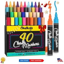 Vibrant 40 Liquid Chalk Pens for Glass  Blackboard - Non-Toxic and Washable
