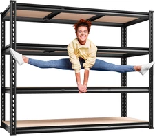 REIBII 48" W Garage Shelving Heavy Duty, 2000LBS Storage Shelves, 4 Tier Adjusta