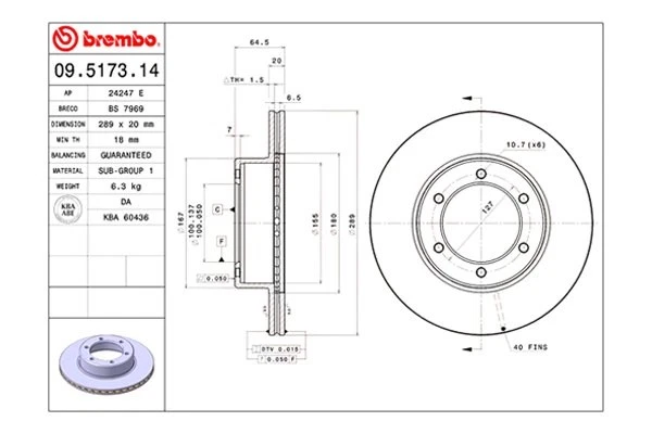 For Toyota 4Runner 86-91 Brembo Replacement Plain Vented Front Brake Rotor Foto 2 de 4