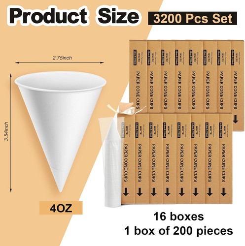 Roshtia 3200 piezas tazas de cono de papel espesado desechable 4 oz, clásico - Imagen 2 de 7