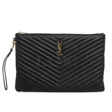 Saint Laurent Chevron Quilted Monogram Clutch Black Pouch 440222 73423598