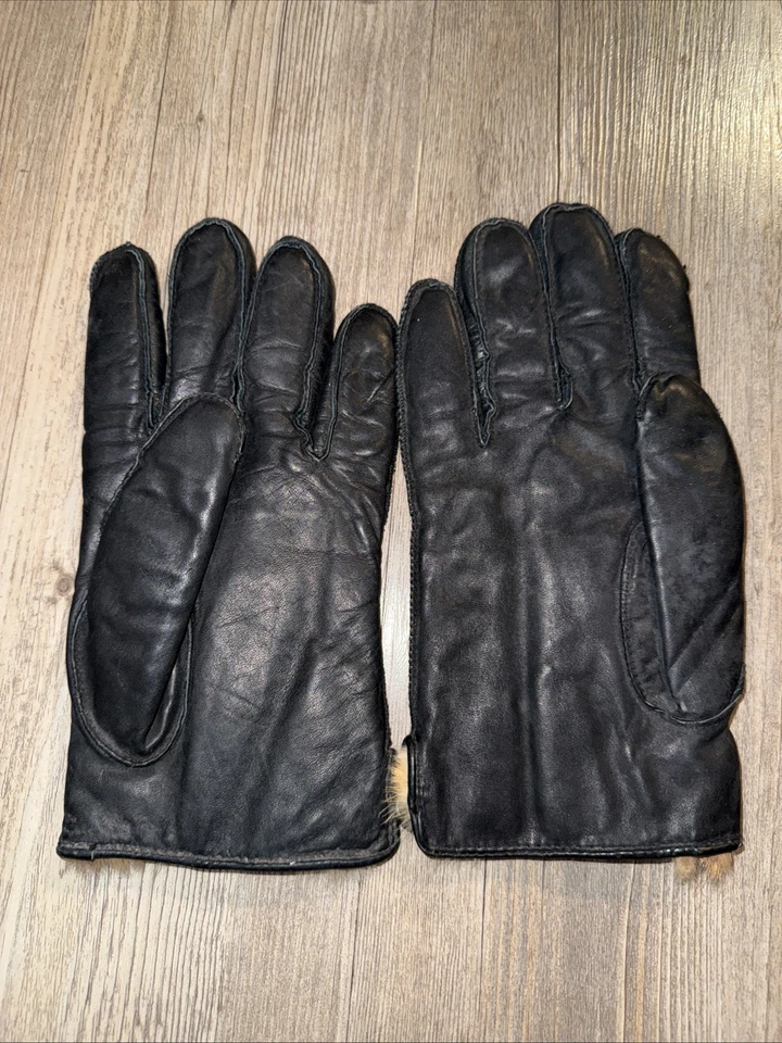 Guantes de invierno vintage para hombre de cuero negro forrados de piel de conejo guantes para hombre talla XL Foto 2 de 4