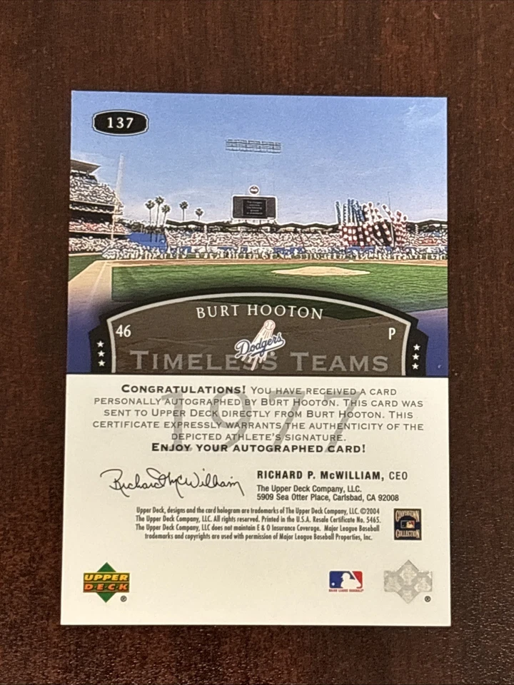 2004 Upper Deck Legends Timeless Teams Silver Auto Burt Hooton #137 Auto - Image 2 of 2