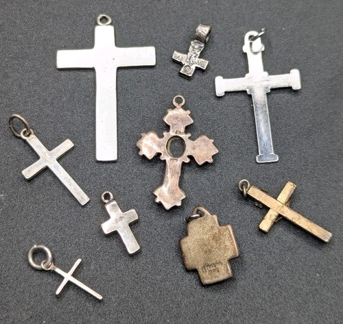 Sterling Silver 925 800 GF Catholic Christian Religious Cross Pendant Charm Lot - Imagen 7 de 15