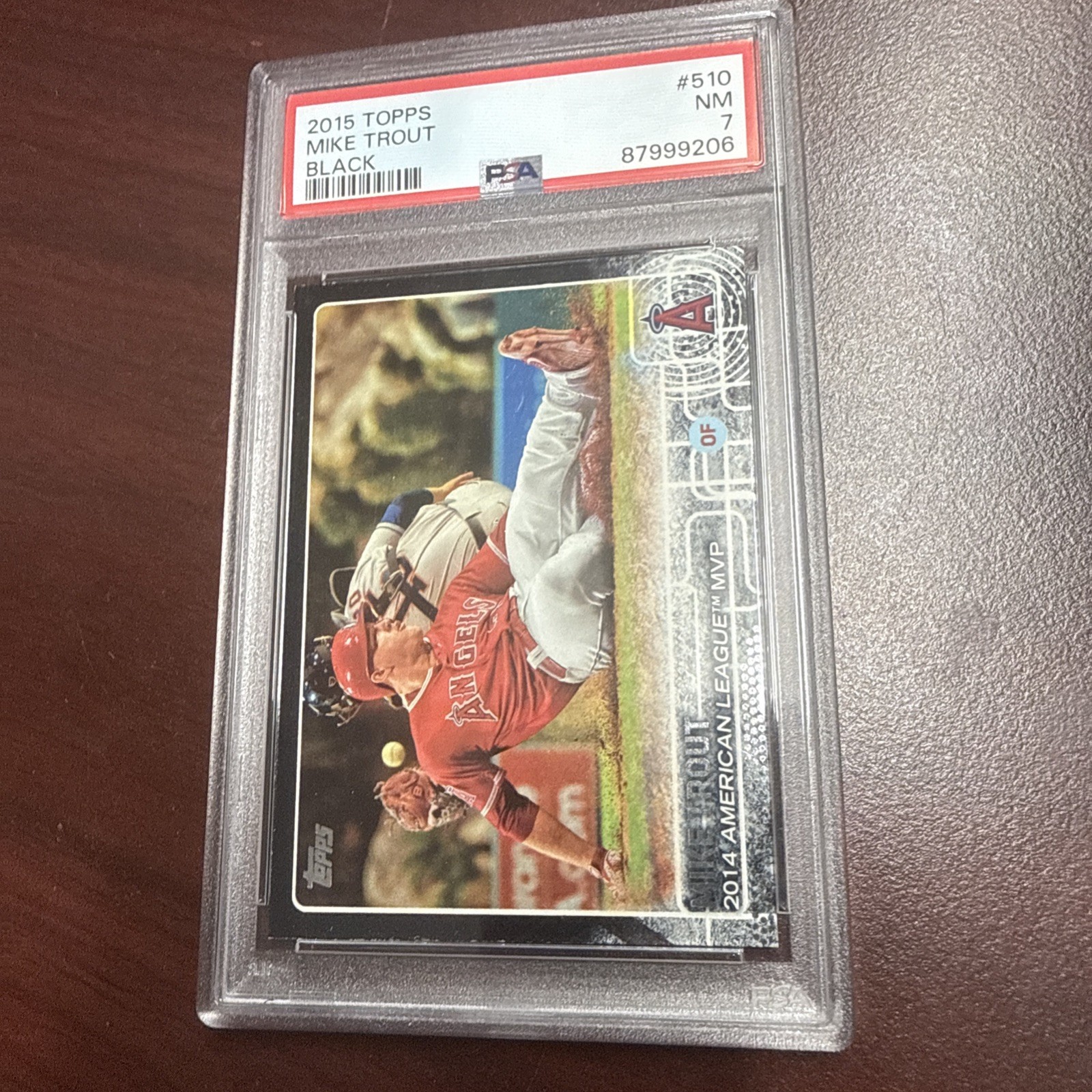 MIKE TROUT 2015 Topps #510 Black Border #/64 Angels PSA 7 MVP view 2