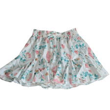Shein Girl's Size 10 White Pink Green Rose Print Ruffle Skirt