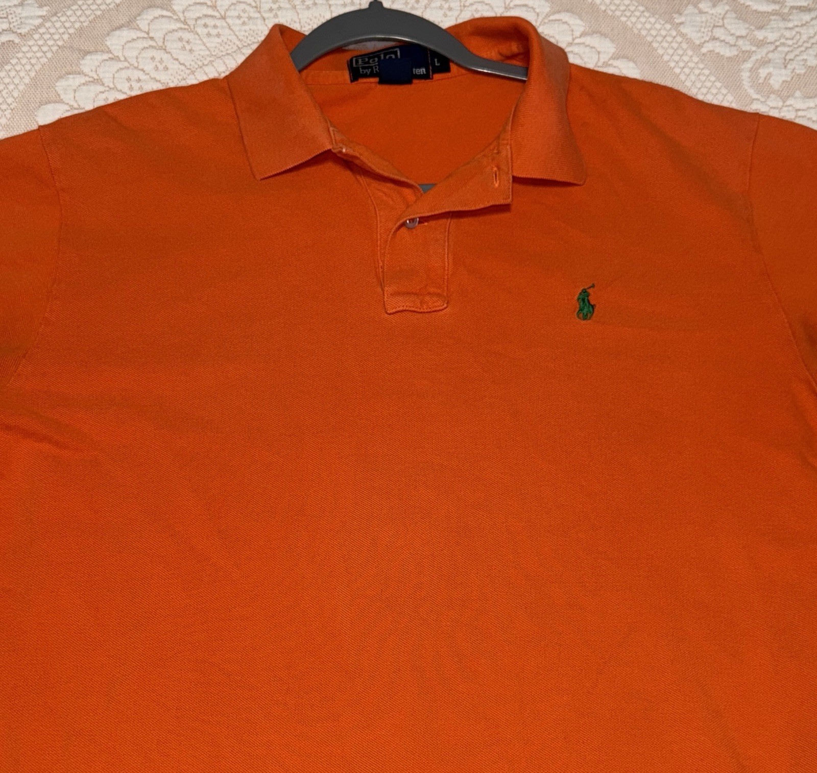 Polo Ralph Lauren camicia arancione mandarino taglia L dimagrante S S uomo verde pony usata in ottime condizioni