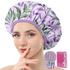 Years calm Shower Caps for Women Reusable Waterproof   One Size, Purple