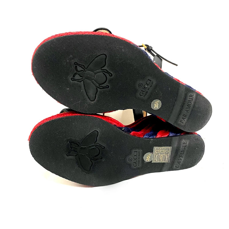 GUCCI Double G Wedge Sole Sandals 624409 Red Blue Shoes 35.5 22.5cm Women's Wome thumbnail 6