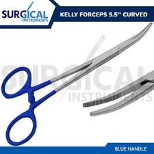 Kelly Hemostat Forceps 5.5" Curved with Blue Handle Surgical Dental German Grade