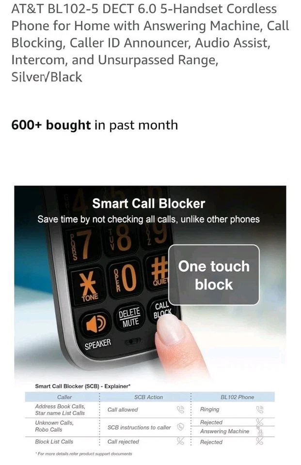 Teléfono inalámbrico AT&T BL102-5 DECT 6.0 5 auriculares para el hogar con contestador automático, Foto 2 de 4