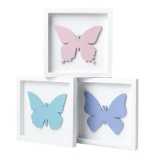 3D Butterfly Room Decor for Girls, Set of 3 (7”x7”) Framed Wooden Wall Art fo...