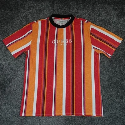 Guess Los Angeles Striped T-Shirt Red Size Large Men's Crew Neck Stripe - Image 1 of 4